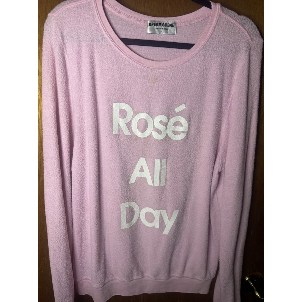 Dream Scene Rose All Day Sweatshirt Pink Graphic Pullover Made in USA Large